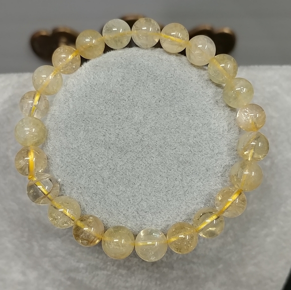 Citrine Beaded Stretch Bracelet Natural Gemstone 9mm Bead Yellow Citrine Crystal - Picture 4 of 13